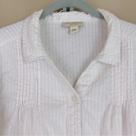 Appleseed's White Pink Striped Seersucker Shirt & Cropped Pants Set PM - Picture 3 of 13